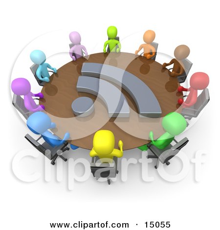 Diverse Group Of Colorful Business People Seated At A Round Conference Table During a Business Meeting in an Office Clipart Graphic by 3poD