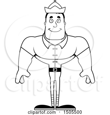 Clipart of a Black and White Happy Buff Male Christmas Elf - Royalty Free Vector Illustration by Cory Thoman