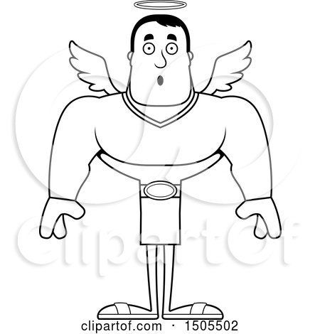 Clipart of a Black and White Surprised Buff Male Angel - Royalty Free Vector Illustration by Cory Thoman