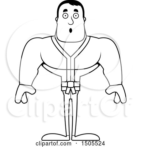 Clipart of a Black and White Surprised Buff Karate Man - Royalty Free Vector Illustration by Cory Thoman