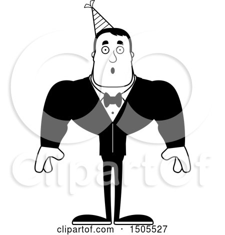 Clipart of a Black and White Surprised Buff Party Man - Royalty Free Vector Illustration by Cory Thoman