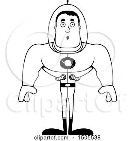 Clipart of a Black and White Surprised Buff Male Space Guy - Royalty Free Vector Illustration by Cory Thoman