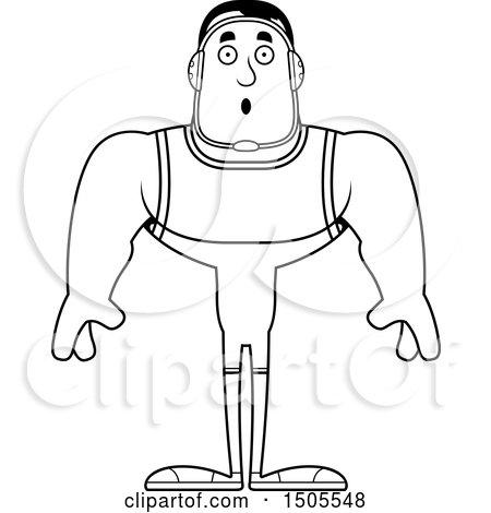 Clipart of a Black and White Surprised Buff Male Wrestler - Royalty Free Vector Illustration by Cory Thoman