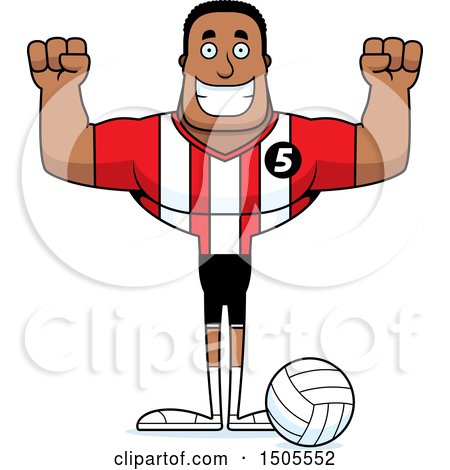 Clipart of a Cheering Buff African American Male Volleyball Player - Royalty Free Vector Illustration by Cory Thoman