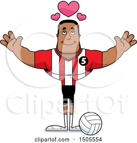 Clipart of a Buff African American Male Volleyball Player with Open Arms - Royalty Free Vector Illustration by Cory Thoman