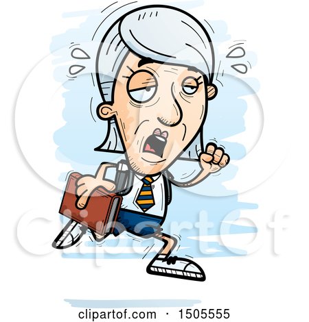 Clipart Of A Tired Running Senior Caucasian College Student Woman - Royalty Free Vector Illustration by Cory Thoman