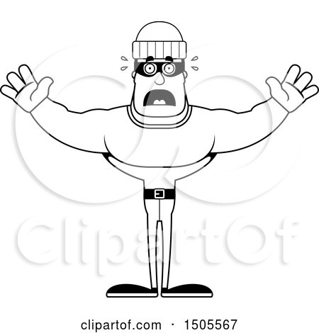 Clipart of a black and white scared buff male robber - Royalty Free Vector Illustration by Cory Thoman