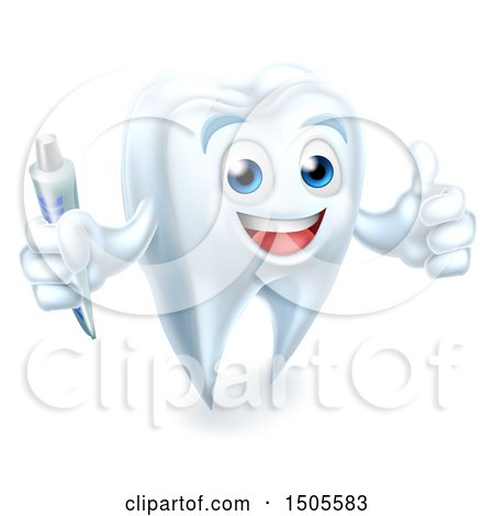 Clipart of a Tooth Mascot Character Holding a Toothbrush and Giving a Thumb up - Royalty Free Vector Illustration by AtStockIllustration
