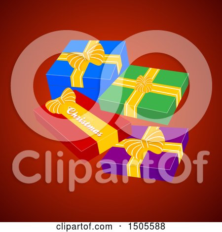 Clipart of a Group of Christmas Gifts on Red - Royalty Free Vector Illustration by elaineitalia