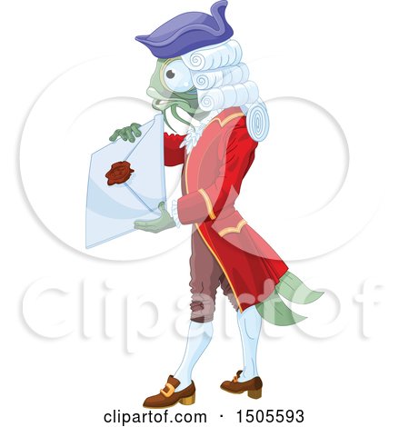 Clipart of a Fish Footman Holding a Letter - Royalty Free Vector Illustration by Pushkin