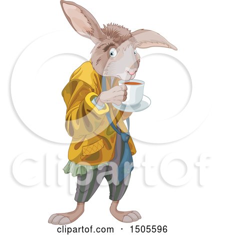 Clipart of a Rabbit Sipping Tea, the March Hare - Royalty Free Vector Illustration by Pushkin