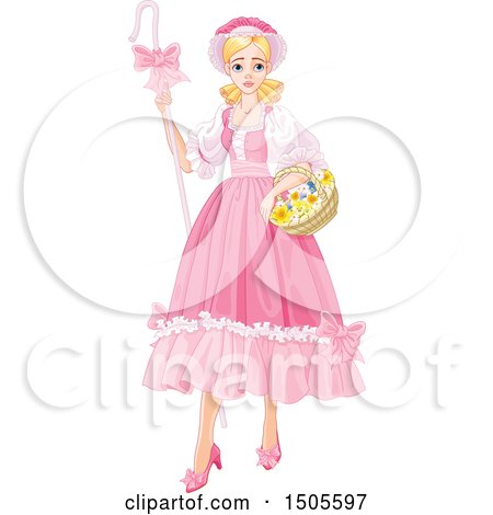 Clipart of a Blond Shepherdess Woman, Bo Peep, in a Pink Dress - Royalty Free Vector Illustration by Pushkin