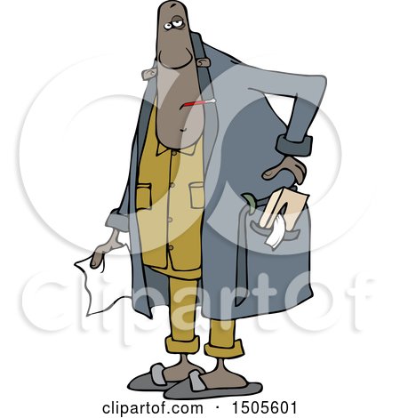 Clipart of a Sick Black Man Wearing a Robe and Holding a Tissue - Royalty Free Vector Illustration by djart
