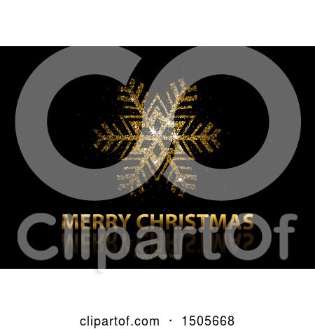 Clipart of a Gold Glitter Snowflake over Merry Christmas and Happy New Year Text on Black - Royalty Free Vector Illustration by dero