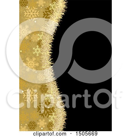 Clipart of a Golden Tinsel and Snowflake Wave Border over Black - Royalty Free Vector Illustration by dero