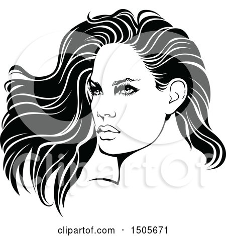 Clipart of a Black and White Woman with Long Hair - Royalty Free Vector Illustration by dero