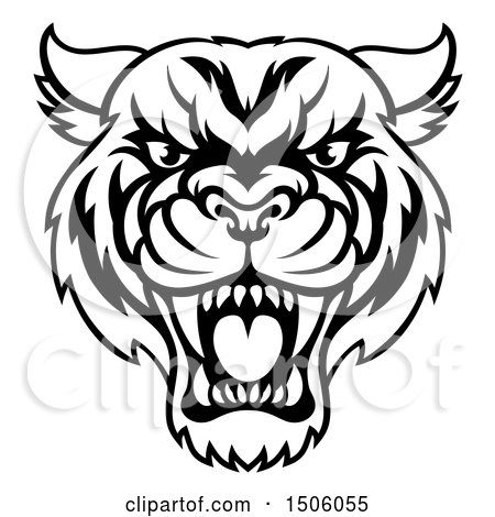 Clipart of a Black and White Tough Tiger Mascot Face - Royalty Free Vector Illustration by AtStockIllustration