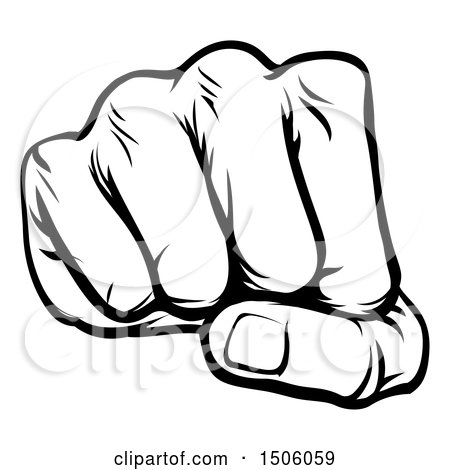 Clipart of a Black and White Cartoon Fist Punching - Royalty Free Vector Illustration by AtStockIllustration