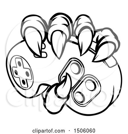 Clipart of Black and White Monster Claws Gripping a Video Game Controller - Royalty Free Vector Illustration by AtStockIllustration