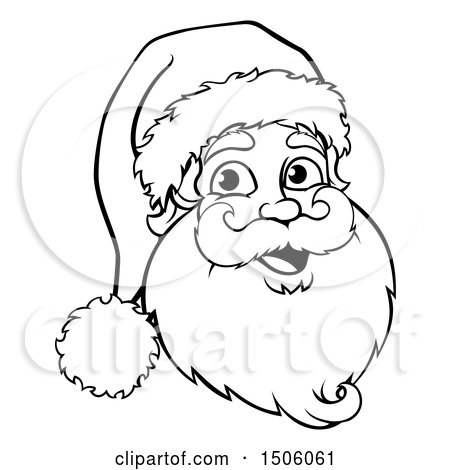 Clipart of a Black and White Jolly Santa Claus Face - Royalty Free Vector Illustration by AtStockIllustration