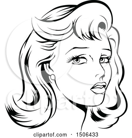 Clipart of a Black and White Woman with Retro Styled Hair - Royalty Free Vector Illustration by dero