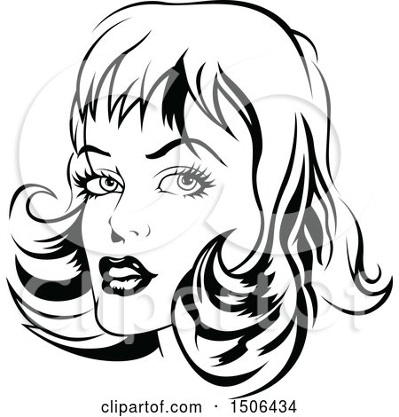 Clipart of a Black and White Woman with Retro Styled Hair - Royalty Free Vector Illustration by dero