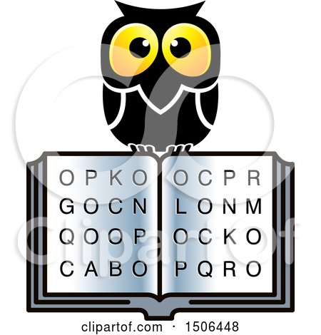Clipart of a Wise Owl over an Open Book with Letters - Royalty Free Vector Illustration by Lal Perera