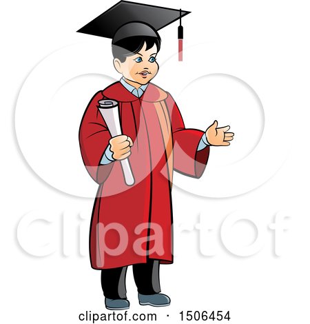 Clipart of a Boy Graduate Holding a Diploma - Royalty Free Vector Illustration by Lal Perera