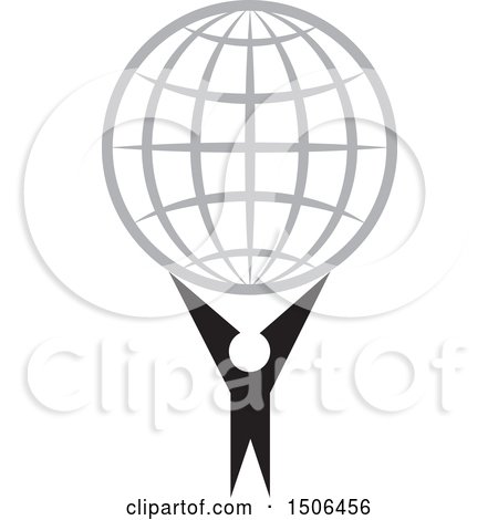 Clipart of a Person Holding up a Gray Wire Globe - Royalty Free Vector Illustration by Lal Perera