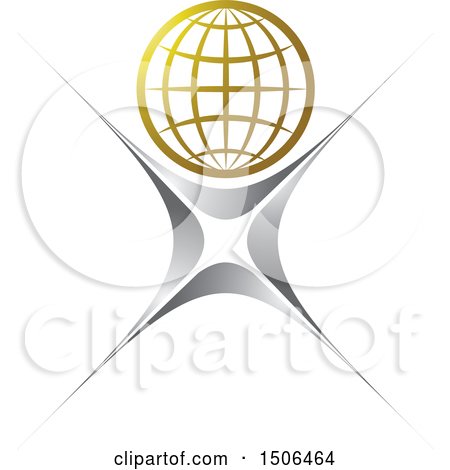 Clipart of a Silver Person with a Golden Wire Globe Head - Royalty Free Vector Illustration by Lal Perera