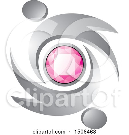 Clipart of a Pink Gem Encircled with Silver People - Royalty Free Vector Illustration by Lal Perera