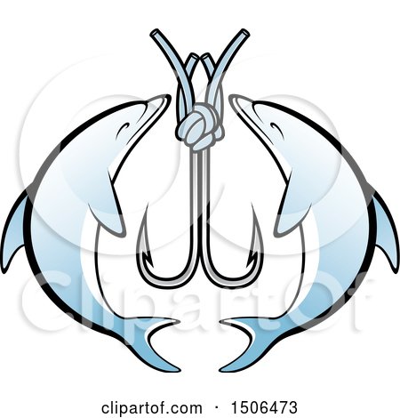 Clipart of a Fishing Hook with Dolphins - Royalty Free Vector Illustration by Lal Perera