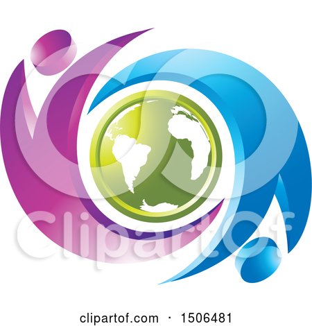 Clipart of a Green Earth Encircled with Flying Jumping or Cheering People - Royalty Free Vector Illustration by Lal Perera