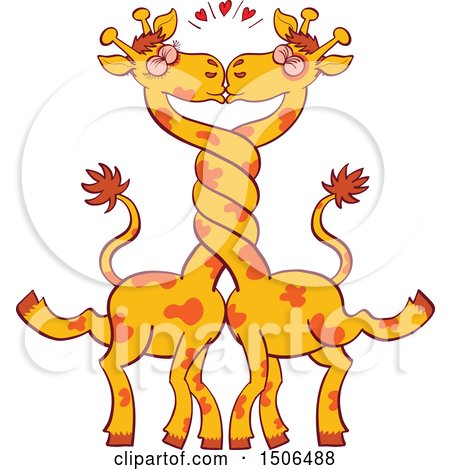Clipart of a Passionate Kissing Giraffe Couple with Intertwined Necks - Royalty Free Vector Illustration by Zooco