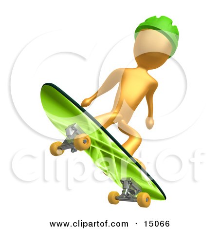 Golden Man In A Green Helmet, Catching Air While Skateboarding On A Green Board Clipart Graphic by 3poD