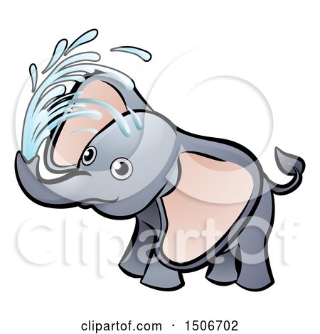 Clipart of a Playful Baby Elephant Spraying Water - Royalty Free Vector Illustration by AtStockIllustration