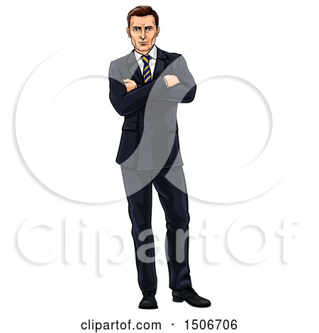 Clipart of a Caucasian Businessman Standing with Folded Arms - Royalty Free Vector Illustration by AtStockIllustration
