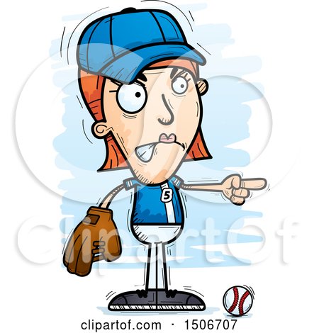 Clipart of a Mad Pointing White Female Baseball Player - Royalty Free Vector Illustration by Cory Thoman