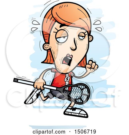 Clipart of a Tired White Female Lacrosse Player - Royalty Free Vector Illustration by Cory Thoman