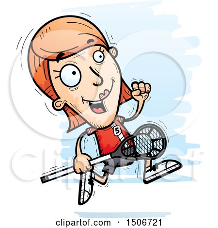 Clipart of a Running White Female Lacrosse Player - Royalty Free Vector Illustration by Cory Thoman