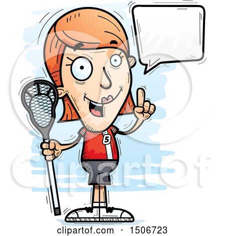 Clipart of a Talking White Female Lacrosse Player - Royalty Free Vector Illustration by Cory Thoman