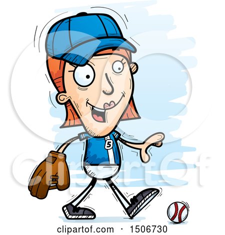 Clipart of a Walking White Female Baseball Player - Royalty Free Vector Illustration by Cory Thoman