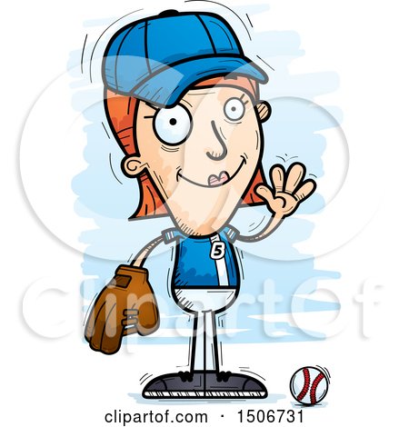 Clipart of a Waving White Female Baseball Player - Royalty Free Vector Illustration by Cory Thoman