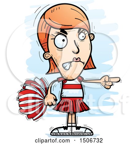 Clipart of a Mad Pointing White Female Cheerleader - Royalty Free Vector Illustration by Cory Thoman