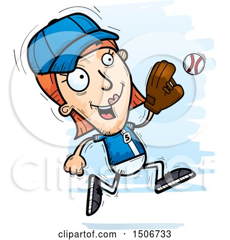 Clipart of a Running White Female Baseball Player - Royalty Free Vector Illustration by Cory Thoman