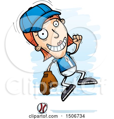 Clipart of a Jumping White Female Baseball Player - Royalty Free Vector Illustration by Cory Thoman