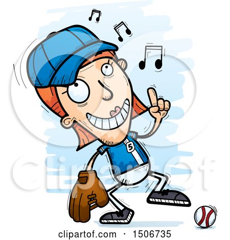 Clipart of a Happy Dancing White Female Baseball Player - Royalty Free Vector Illustration by Cory Thoman