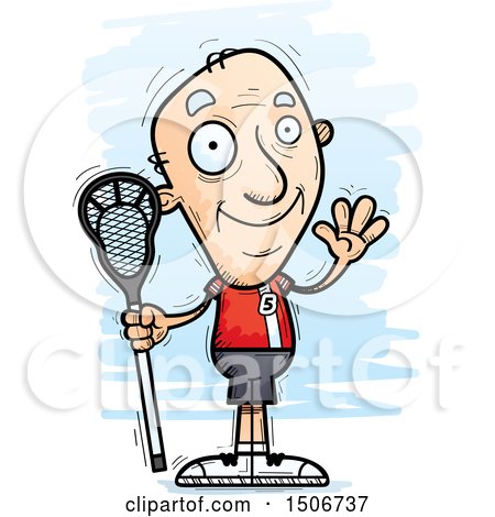 Clipart of a Waving Senior White Male Lacrosse Player - Royalty Free Vector Illustration by Cory Thoman