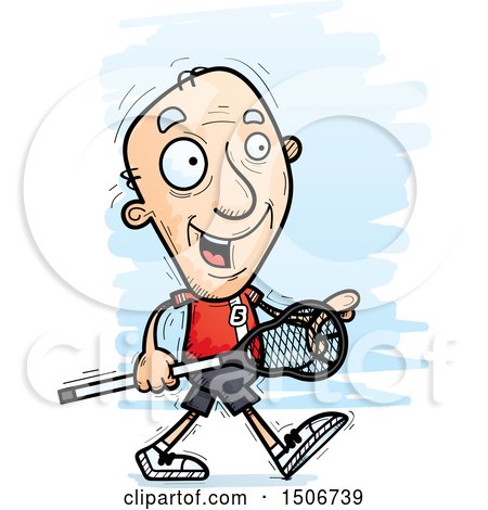 Clipart of a Walking Senior White Male Lacrosse Player - Royalty Free Vector Illustration by Cory Thoman