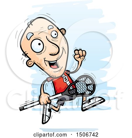 Clipart of a Running Senior White Male Lacrosse Player - Royalty Free Vector Illustration by Cory Thoman